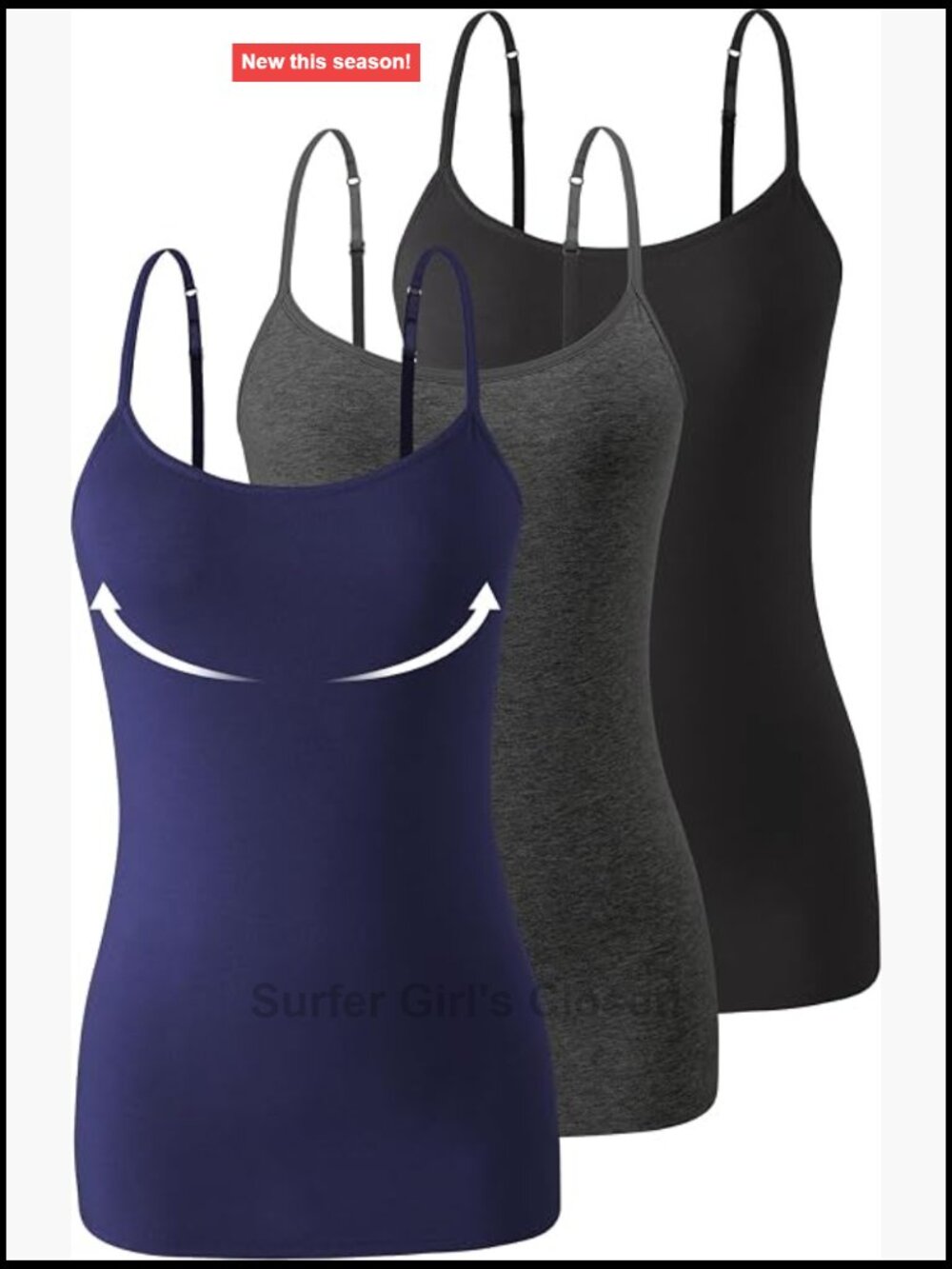 3 Pack Women's Camisole with Built in Bra - Scoop Neck Tank Top Cotton Spandex